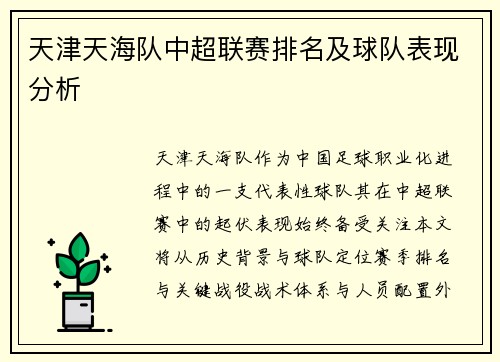 天津天海队中超联赛排名及球队表现分析